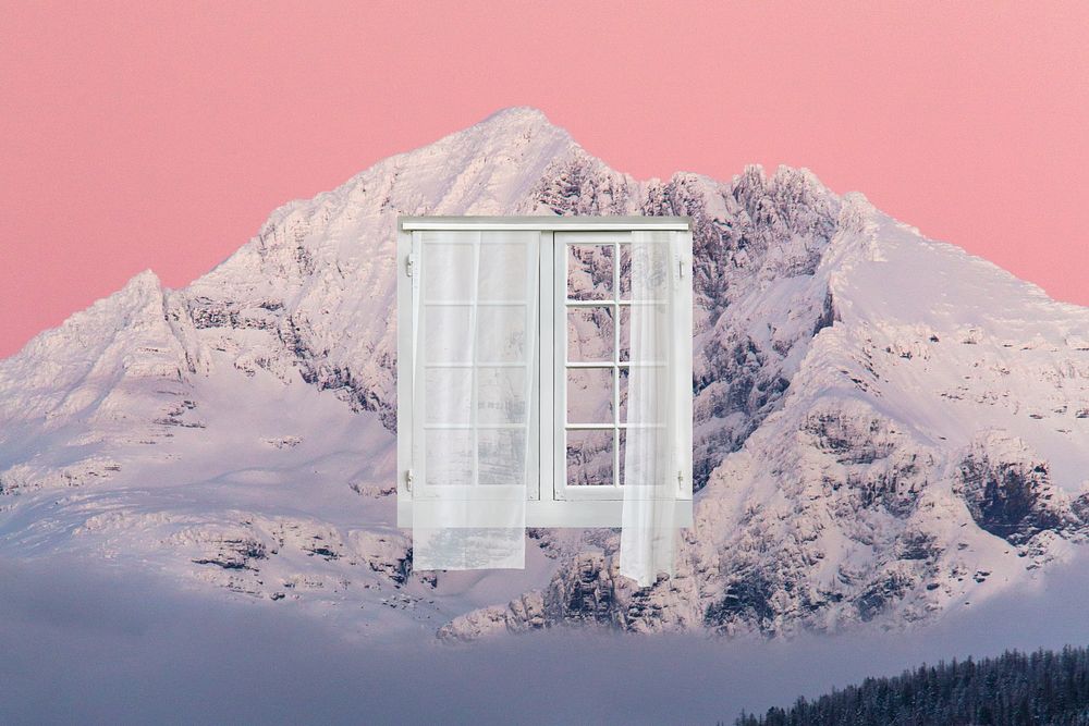 Aesthetic mountain background, window design
