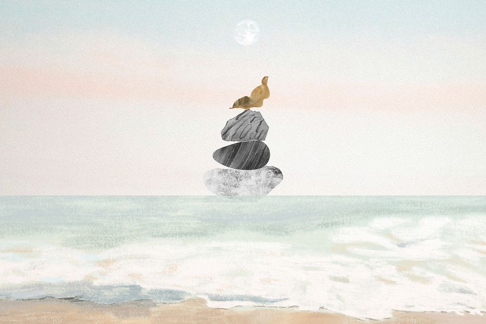 Aesthetic beach stones background, mindfulness design