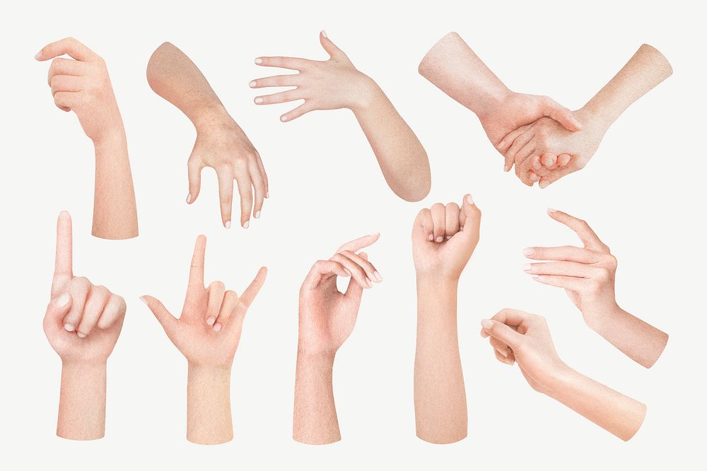 Realistic hand gestures collage element set psd