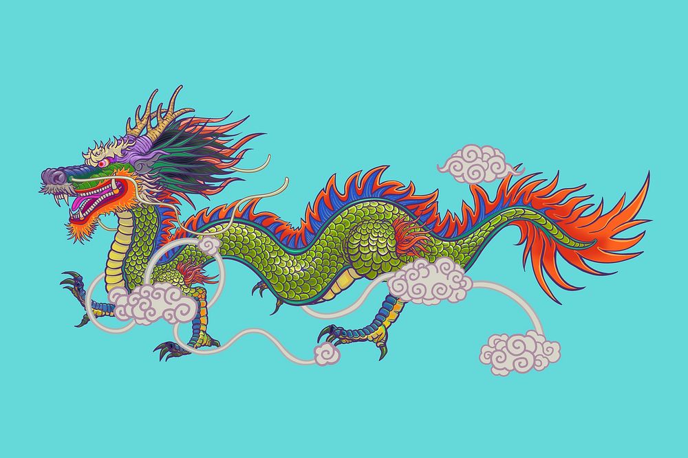 Chinese dragon, traditional animal illustration psd