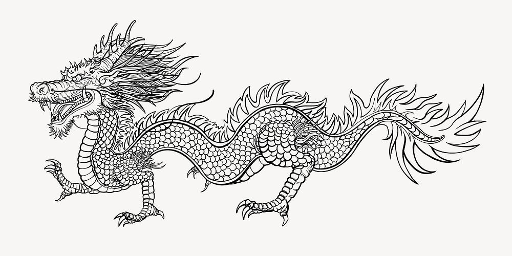Ancient Chinese dragon, animal zodiac illustration