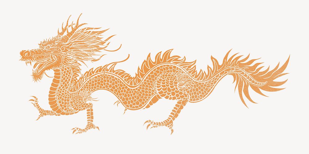 Golden dragon, traditional Chinese animal illustration