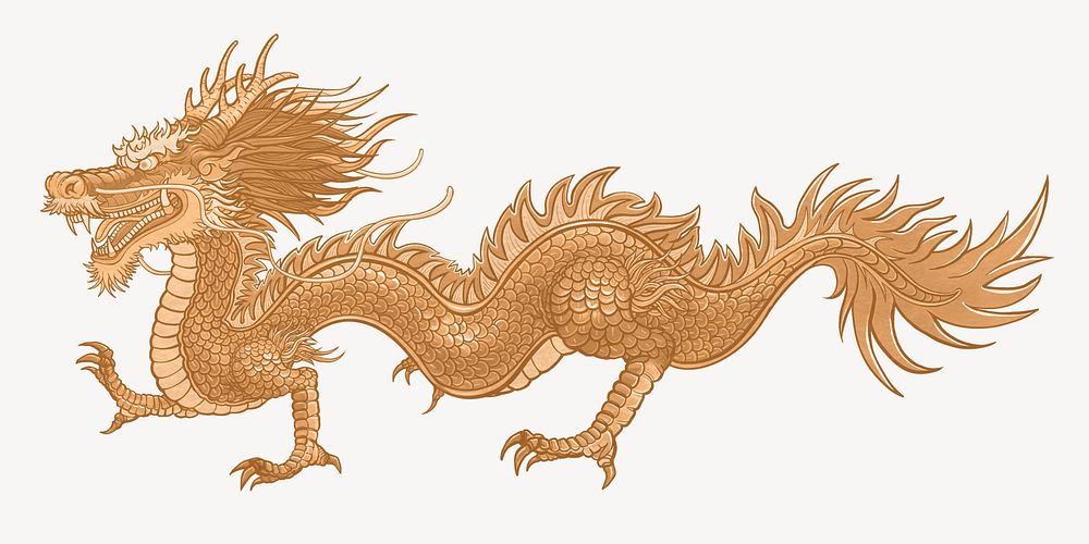 Chinese dragon, gold animal zodiac illustration