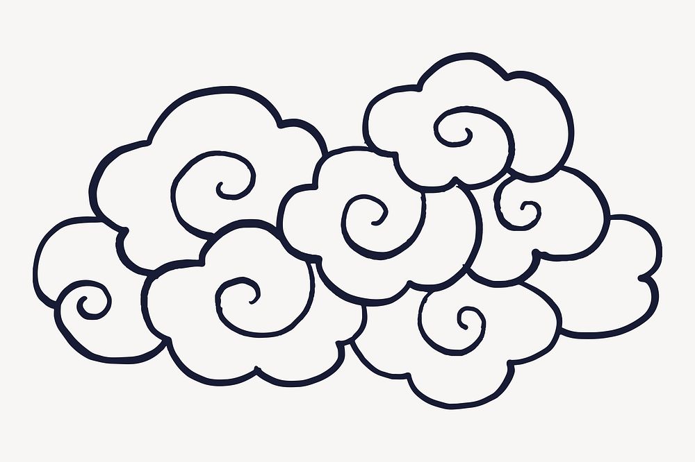 Black oriental cloud, traditional weather line art