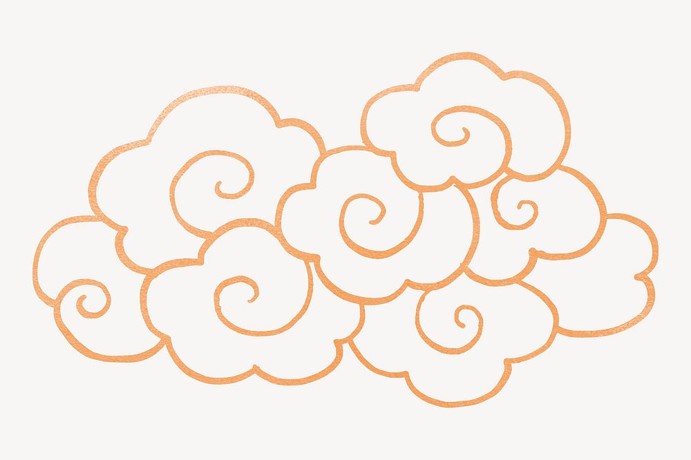 Gold oriental cloud, traditional weather line art