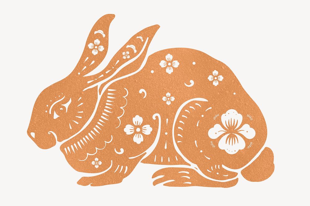 Floral rabbit, Chinese zodiac animal illustration