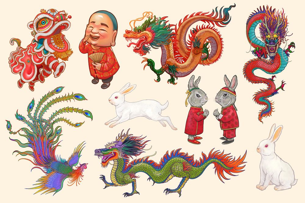 Chinese New Year celebration, festive graphic set psd