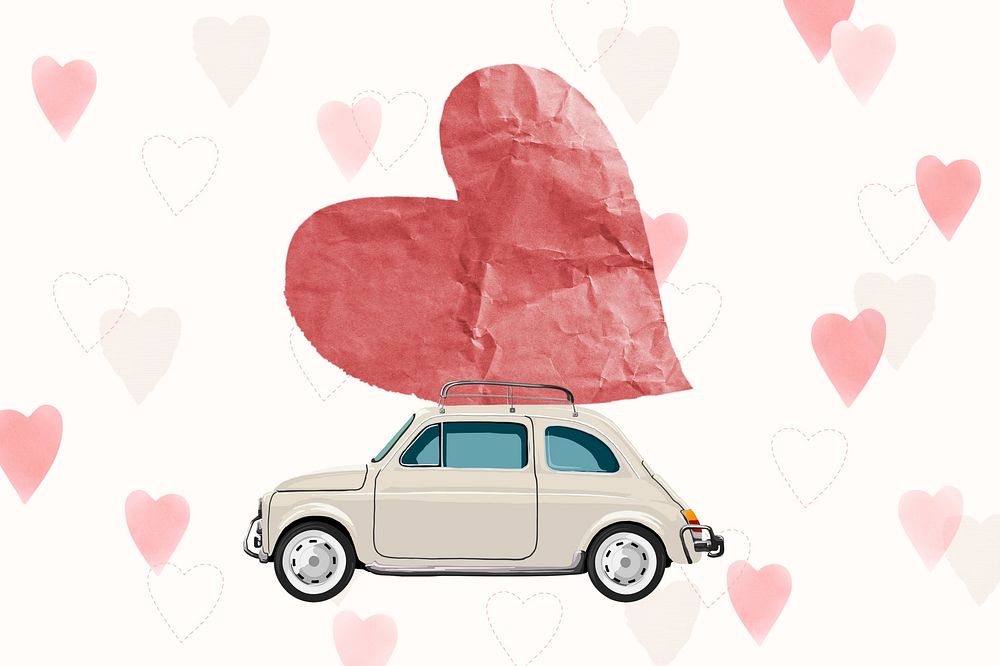 Cute Valentine's background, heart on car graphic