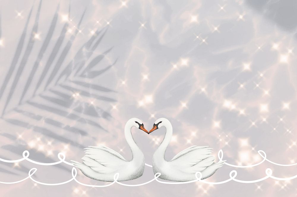 Sparkly love swans background, Valentine's Day border