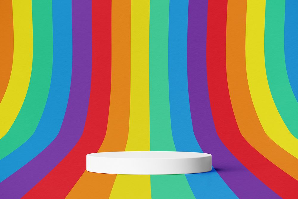 Rainbow product background, colorful 3D base