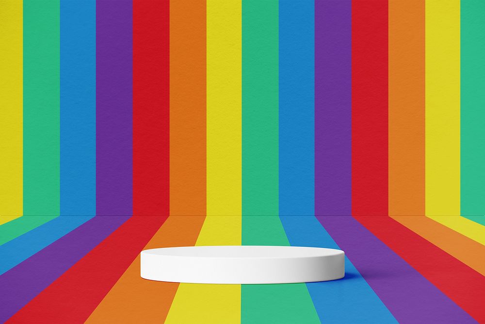 Rainbow product background, colorful 3D base