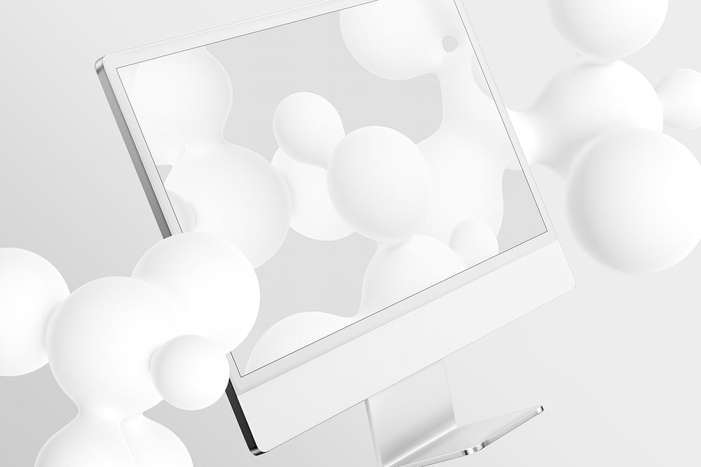 3D floating computer desktop, white design