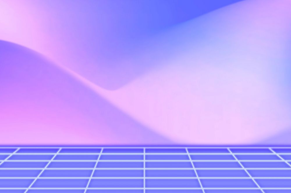 Purple gradient wireframe background, retro-futuristic digital remix