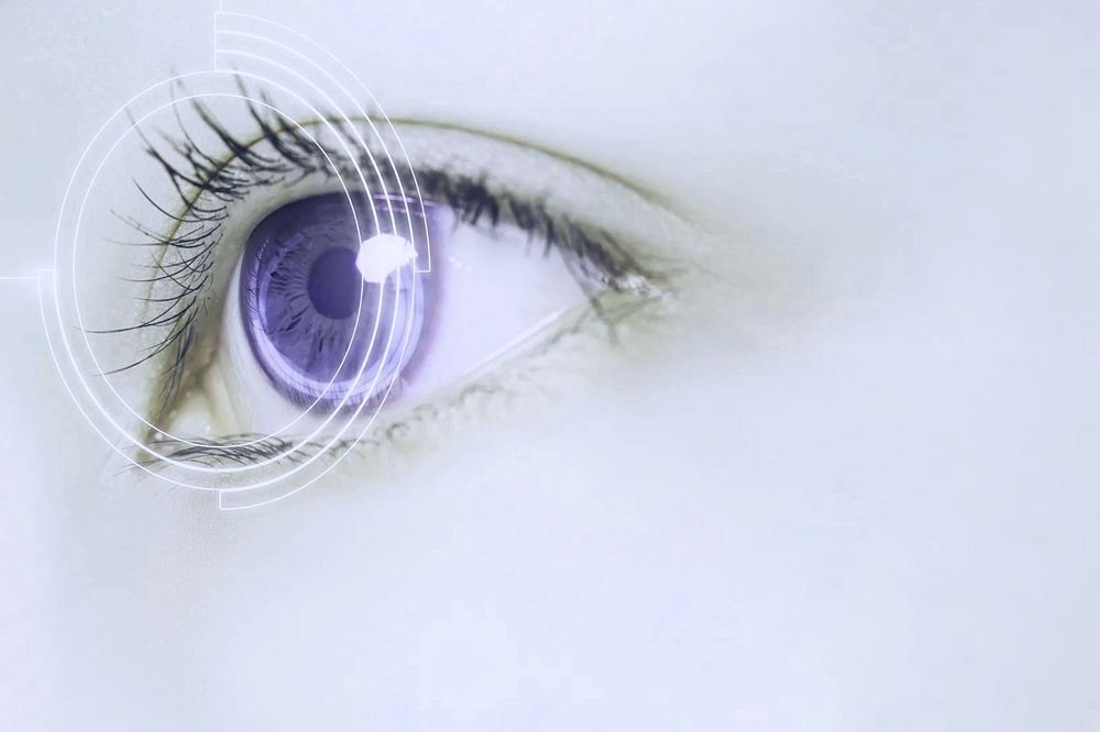 Technology vision, eye scan, digital remix