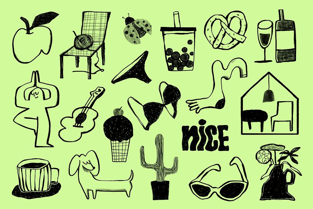 Minimal lifestyle doodle set, edgy design elements