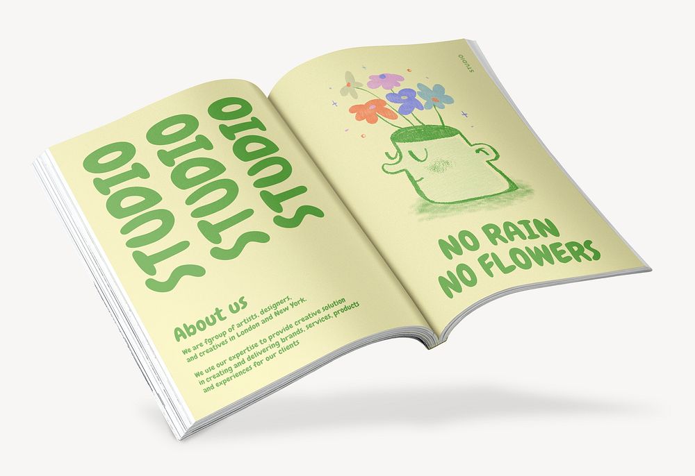 Open magazine mockup, realistic book, customizable design psd