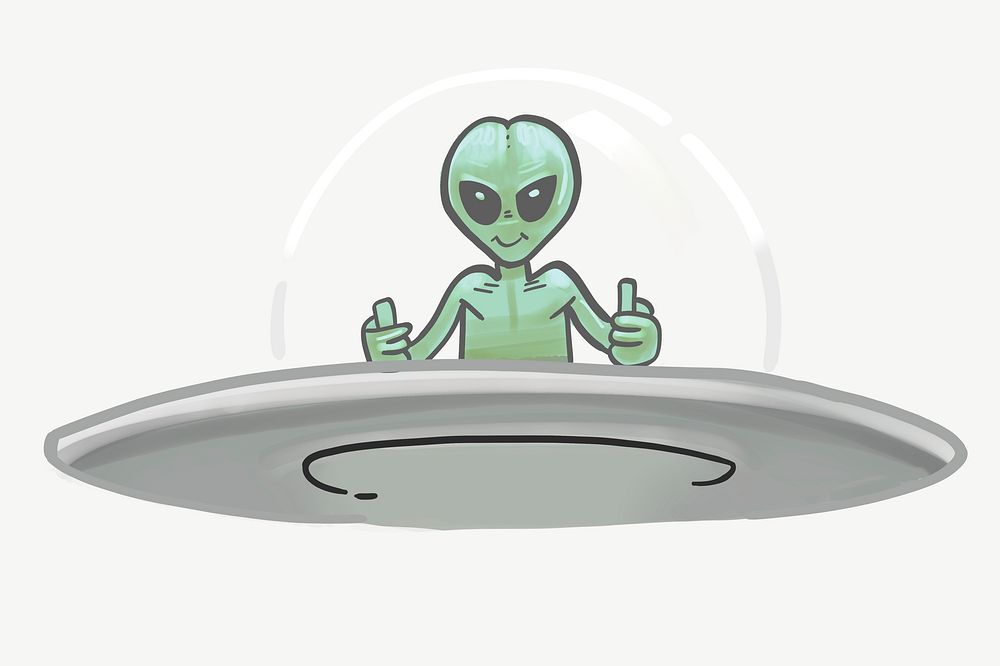 Alien flying UFO, funky collage element psd