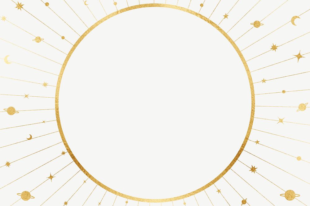 Golden galaxy frame, round aesthetic design psd