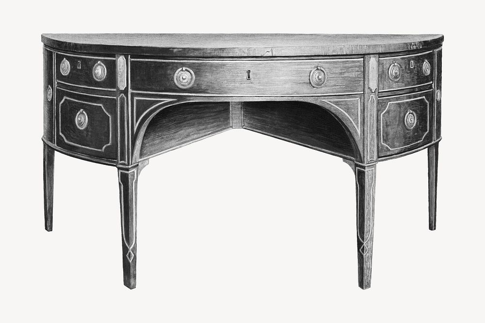 Wooden table, vintage furniture illustration