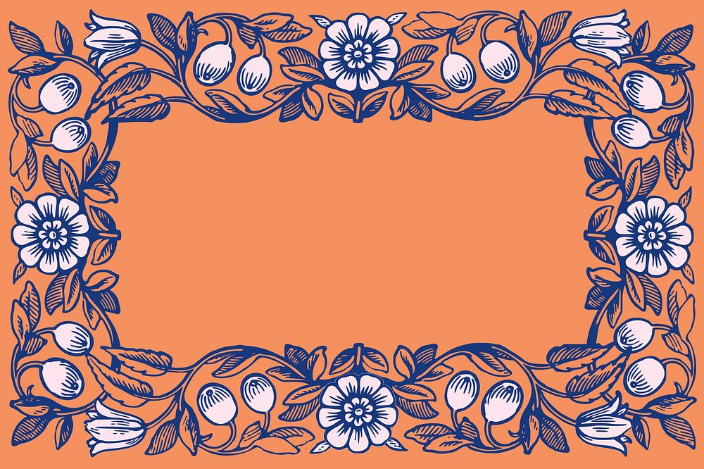 Orange art nouveau background, flower ornament frame design psd, remixed by rawpixel