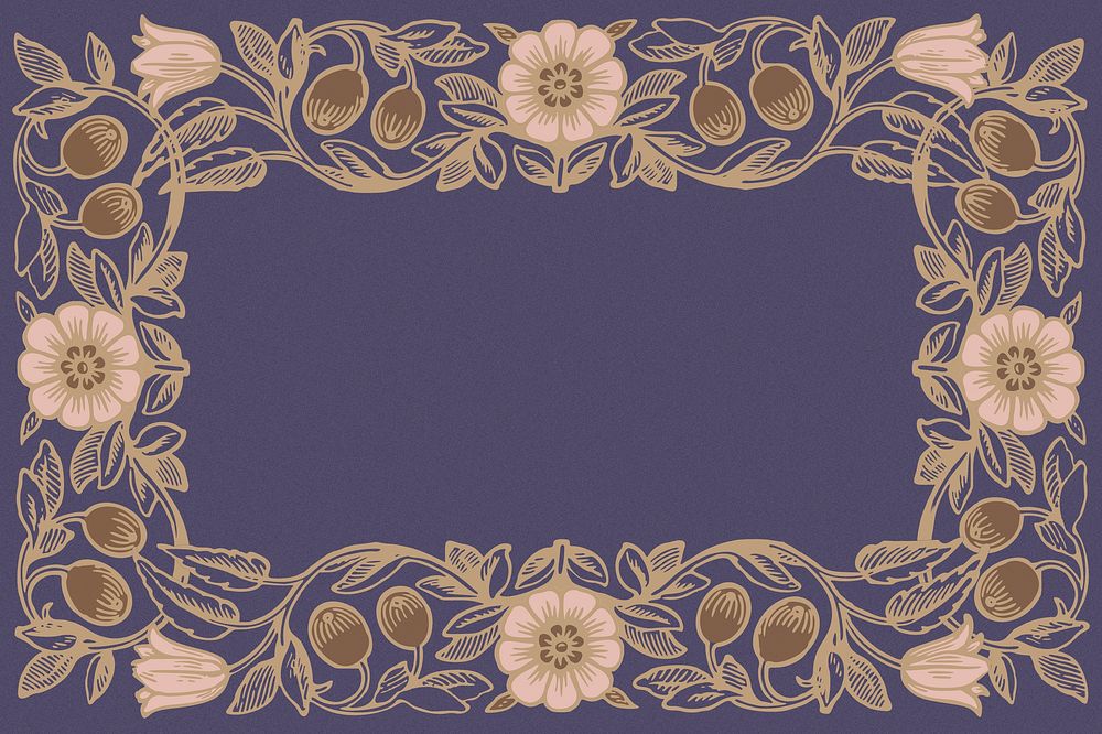 Art nouveau frame background, flower ornament design psd, remixed by rawpixel