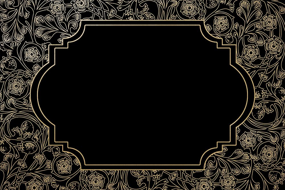 Leafy patterned frame background, black vintage design, remixed by rawpixel