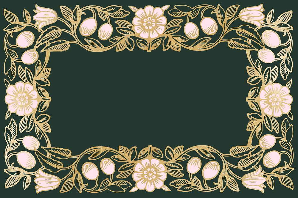 Art nouveau frame background, flower ornament design, remixed by rawpixel