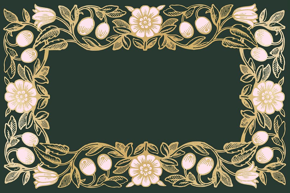 Art nouveau frame background, flower ornament design psd, remixed by rawpixel