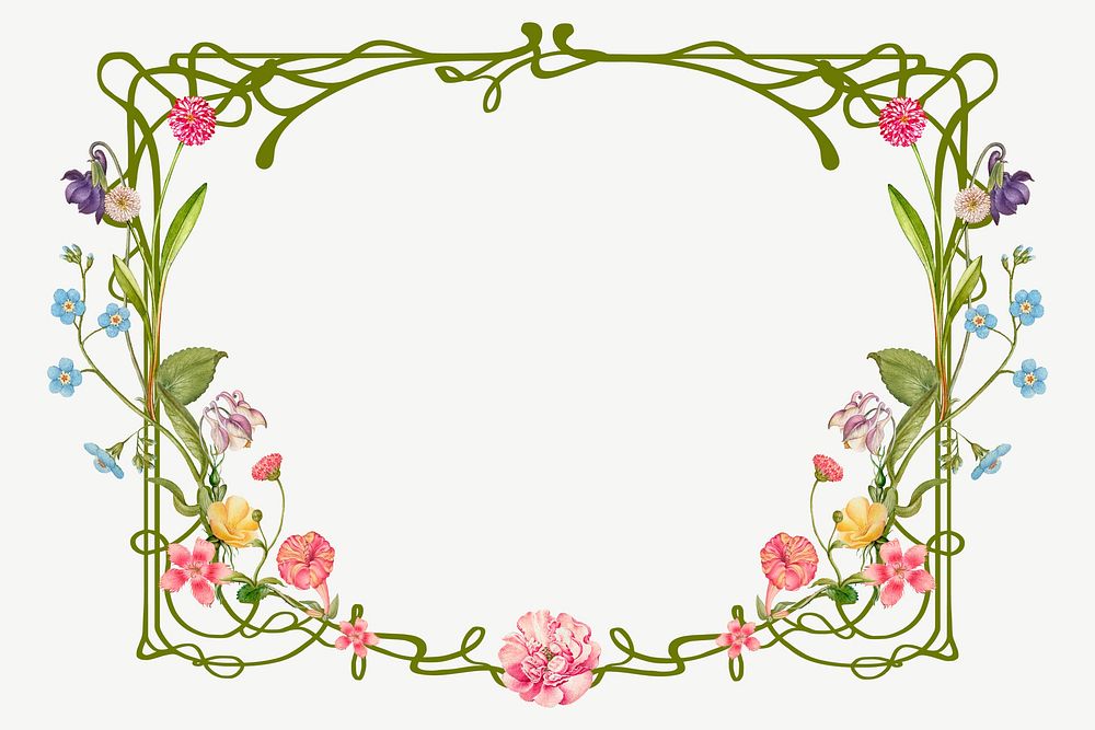 Floral ornament frame background, white design psd, remixed by rawpixel