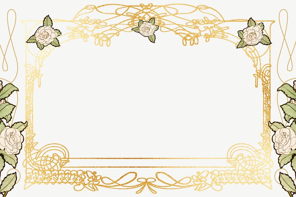 Floral ornament frame background, gold luxury design psd, remixed by rawpixel