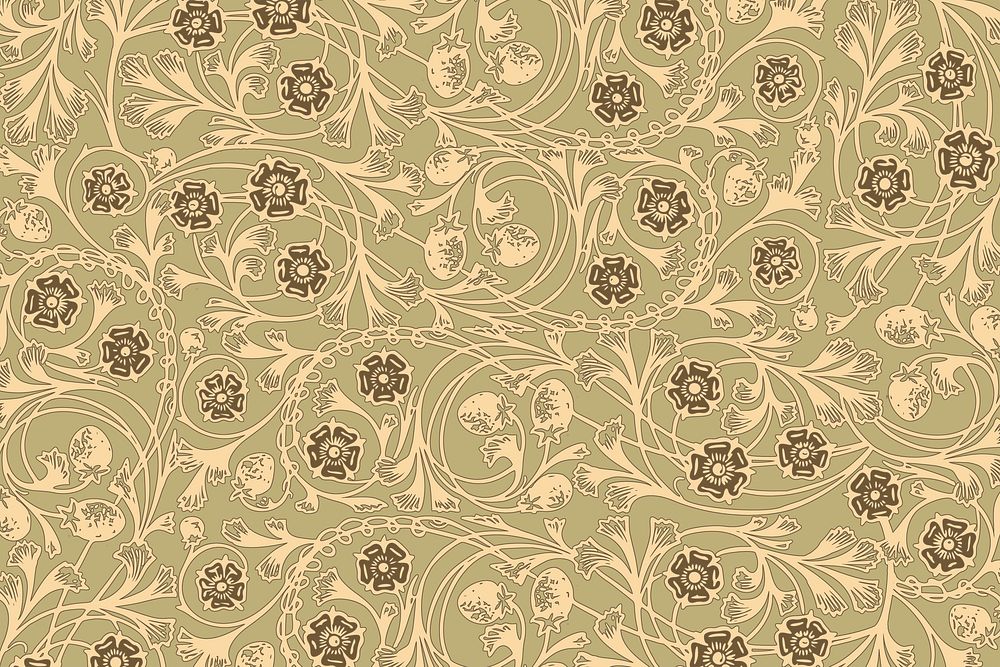 Green flower patterned  background, remixed by rawpixel