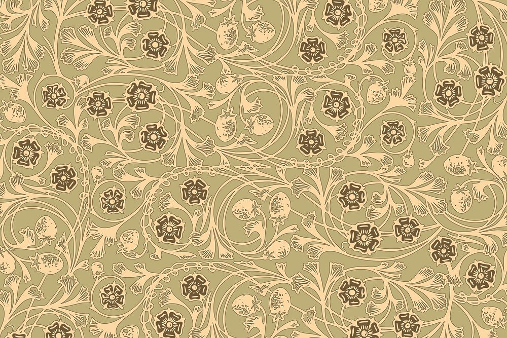 Vintage green floral patterned background, clipart psd, remixed by rawpixel
