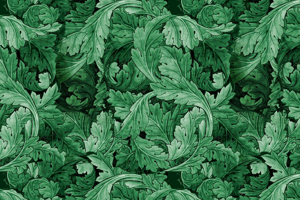 William Morris's green leaf background, famous Art Nouveau artwork illustration, remixed by rawpixel