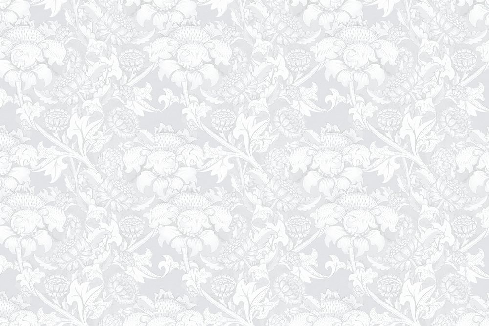 William Morris's white floral background, famous Art Nouveau artwork illustration, remixed by rawpixel