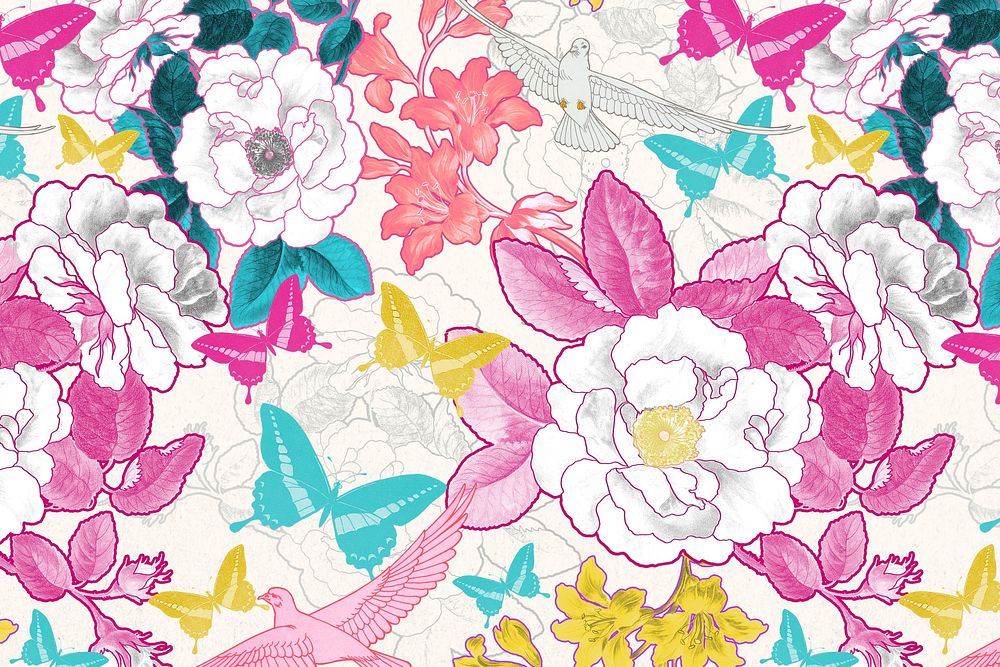 Colorful rose pattern background, remixed by rawpixel