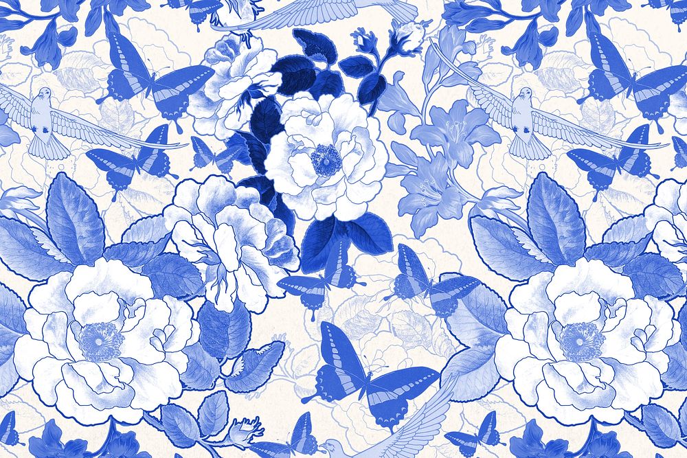 Blue flower patterned background, remixed by rawpixel