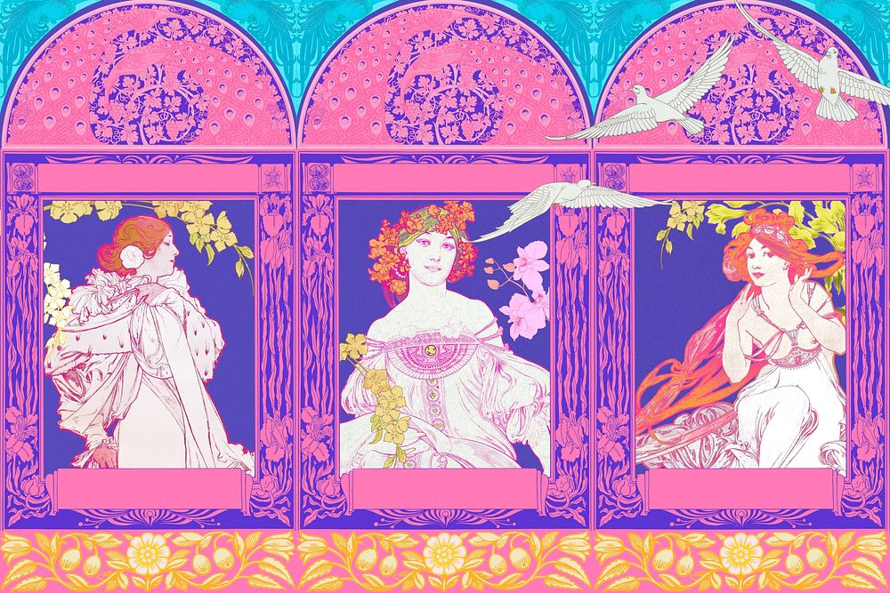 Alphonse Mucha's Daydream background, vintage famous artwork, remixed by rawpixel