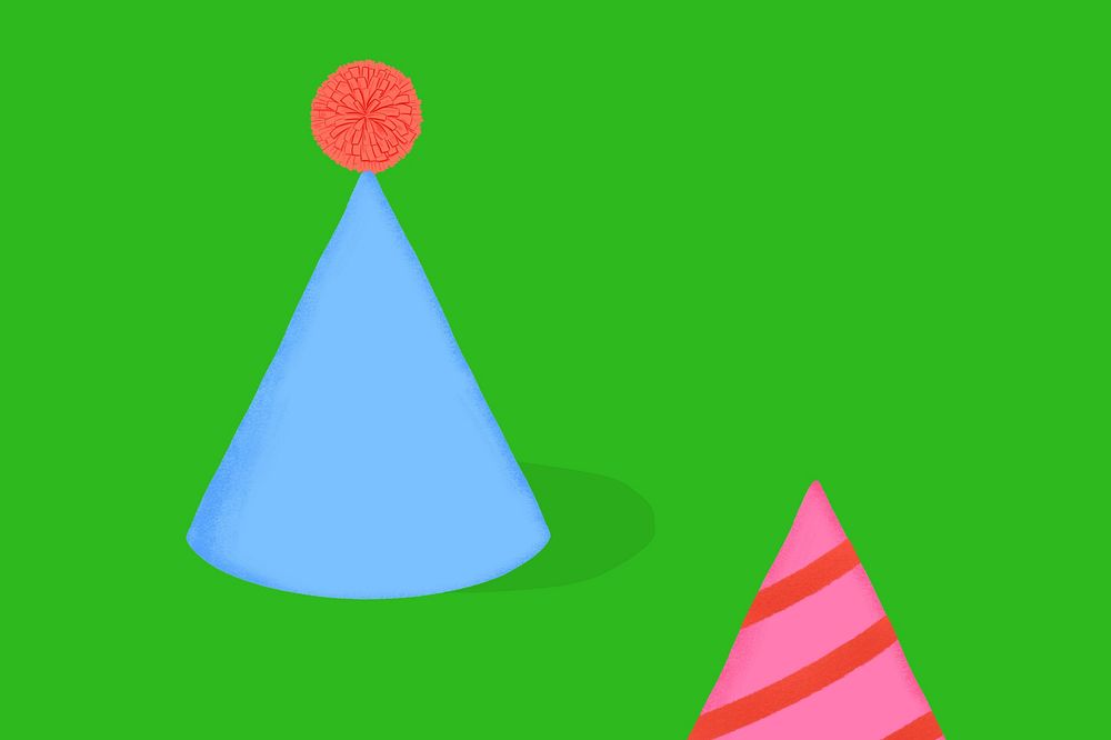 Birthday cone hat background, colorful green design