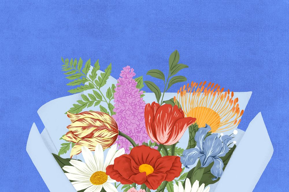 Aesthetic flower bouquet background, blue textured design