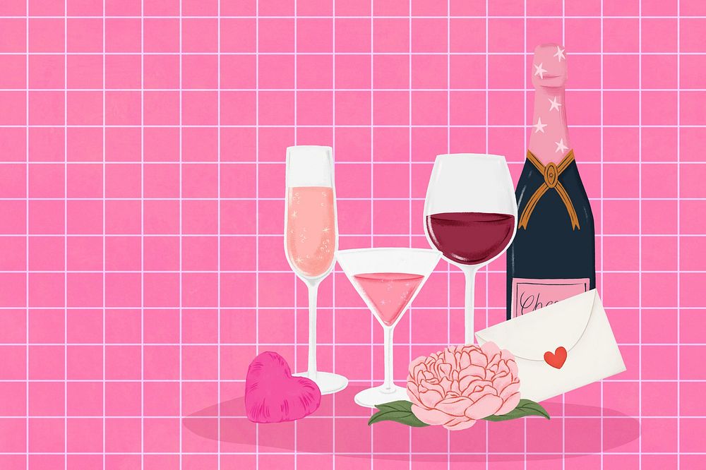 Valentine's date drinks background, pink grid patterned design