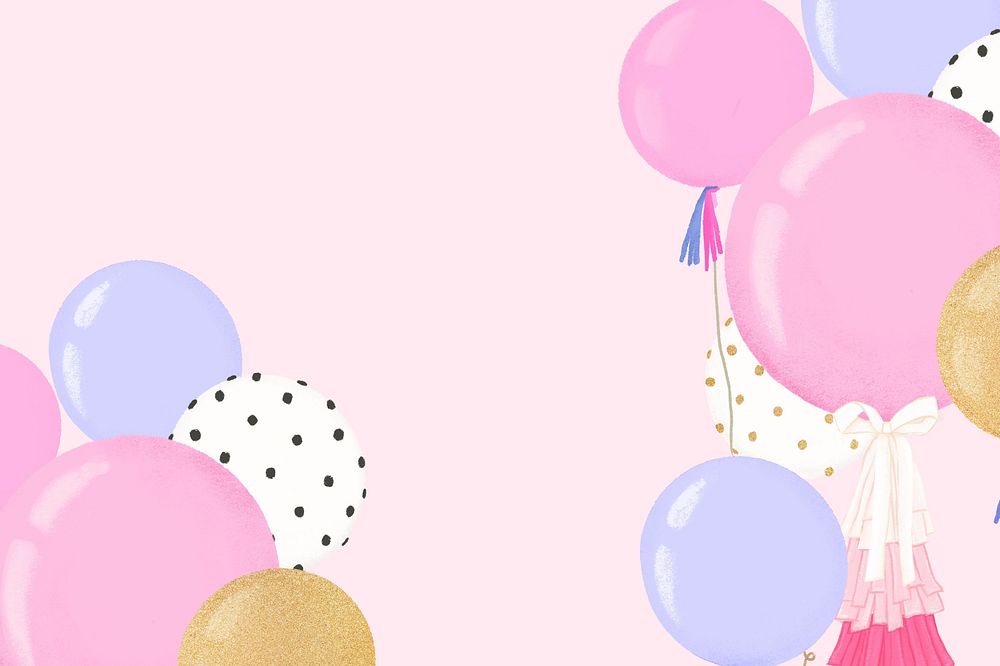 Birthday party balloons background, cute pink border