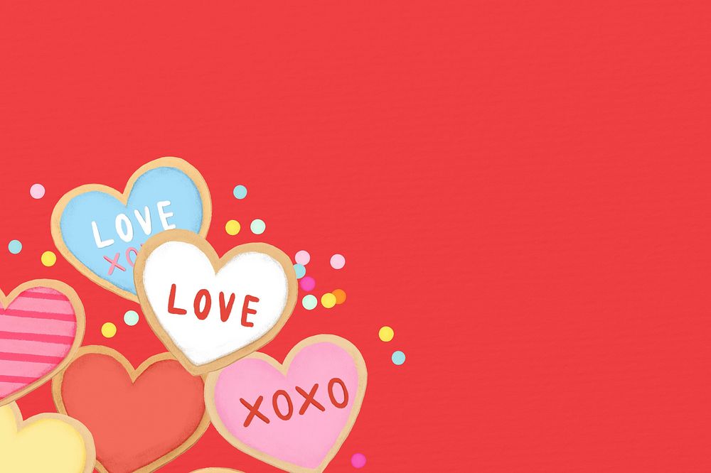 Cute Valentine's border background, heart cookies illustration