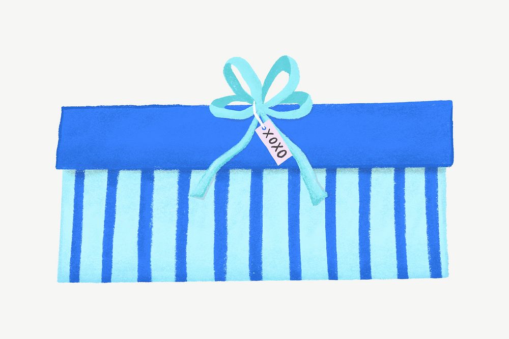 Blue birthday gift box, cute collage element psd