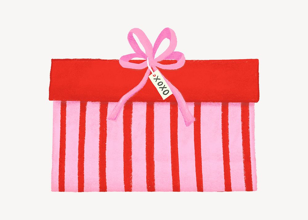Pink birthday gift box, cute illustration