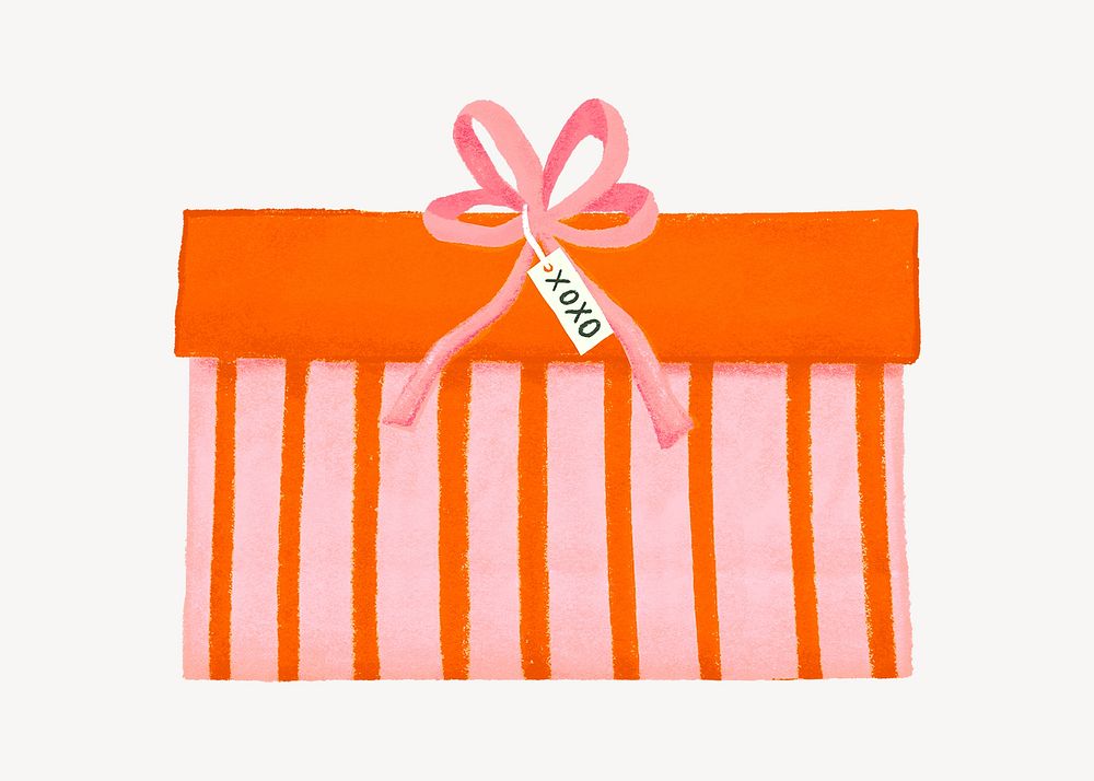 Orange birthday gift box, cute illustration