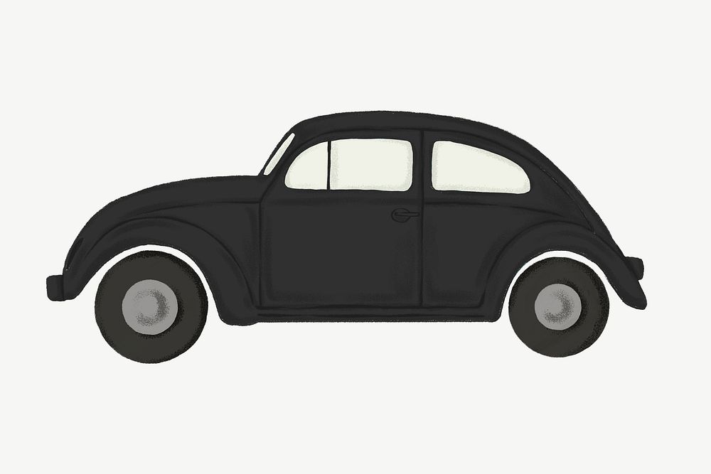 Black classic car, drawing clipart psd