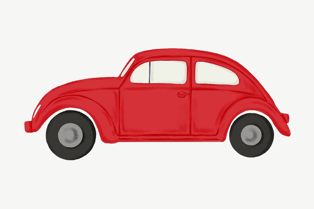 Red classic car, drawing clipart psd