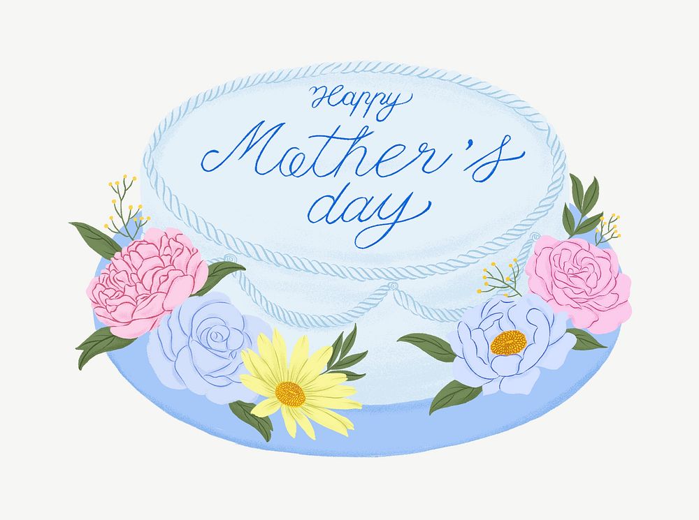 Mother's day cake, blue dessert collage element psd
