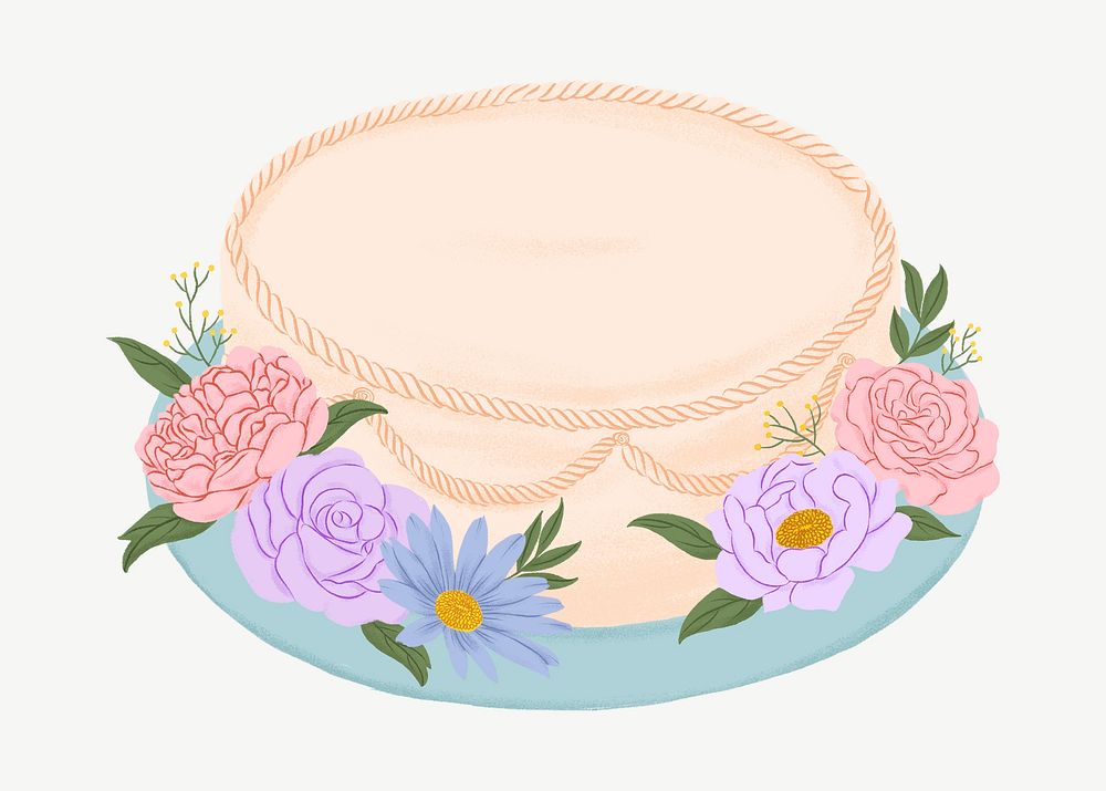 Beige birthday cake, floral dessert collage element psd