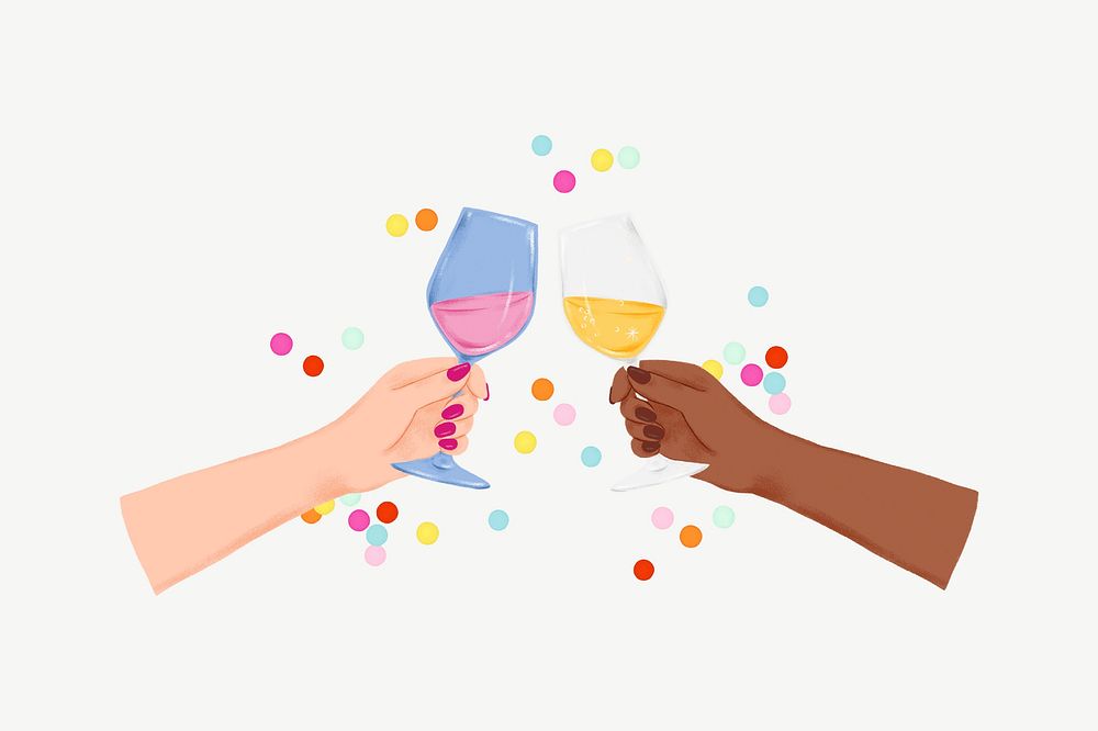 Clinking wine glasses, celebration drink collage element psd